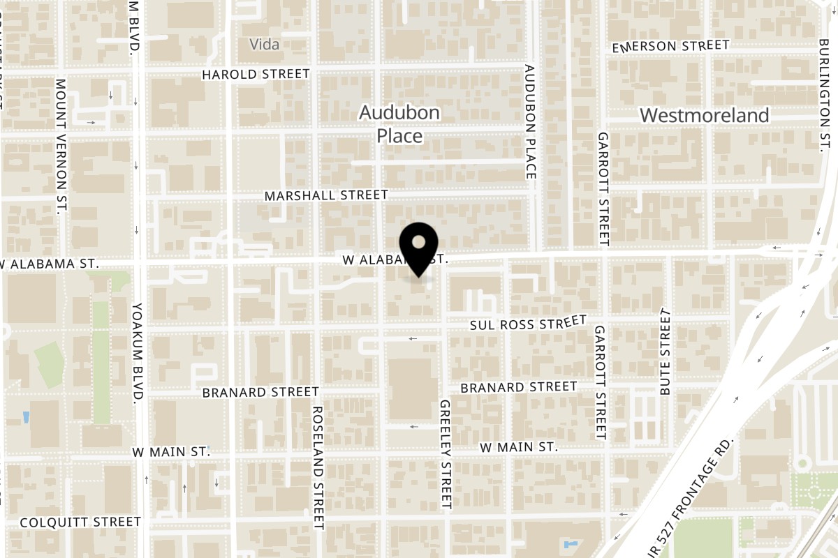Map showing the location of Siphon Coffee on 701 W Alabama St in Houston